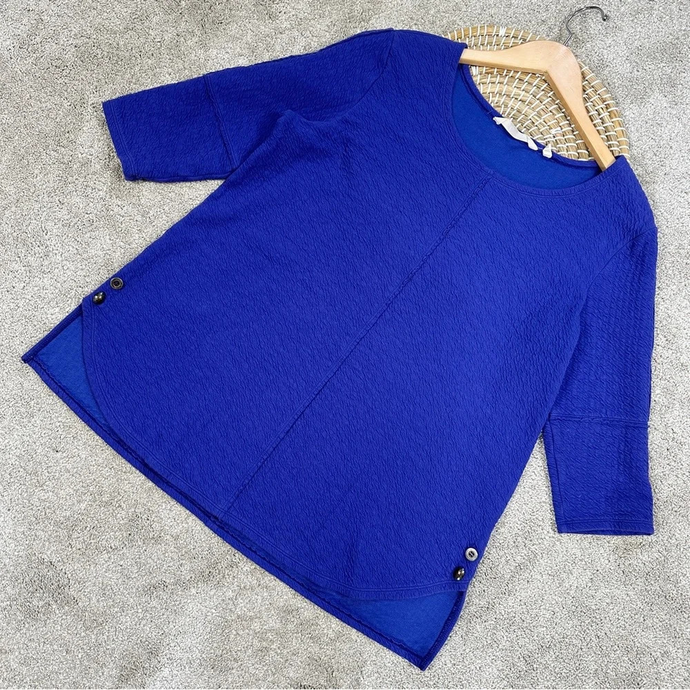 Soft Surroundings Abstract Textured Top Short Sleeve in Blue Purple Size M